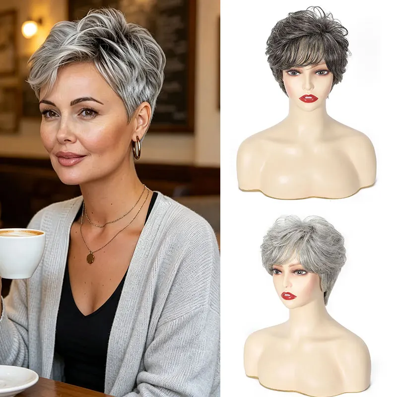 Short Curly Grey Ombre Human H - огляд і ціна Hair Care Women
